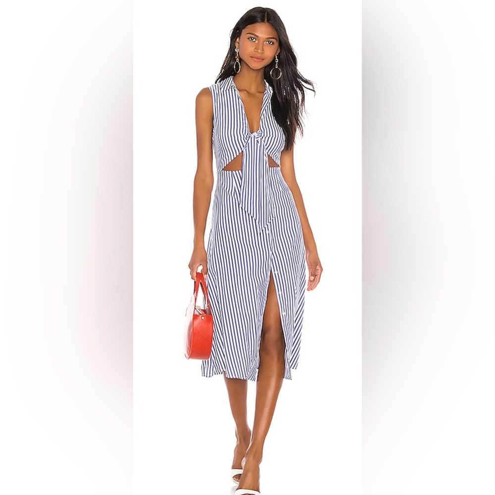 THE YVES MIDI DRESS IN BLUE & WHITE